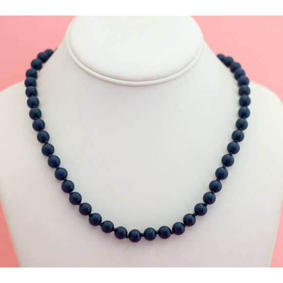 Vintage Gothic Dark Blue Beaded Necklace by Trifari 18 inch - P11 - Picture 2 of 3